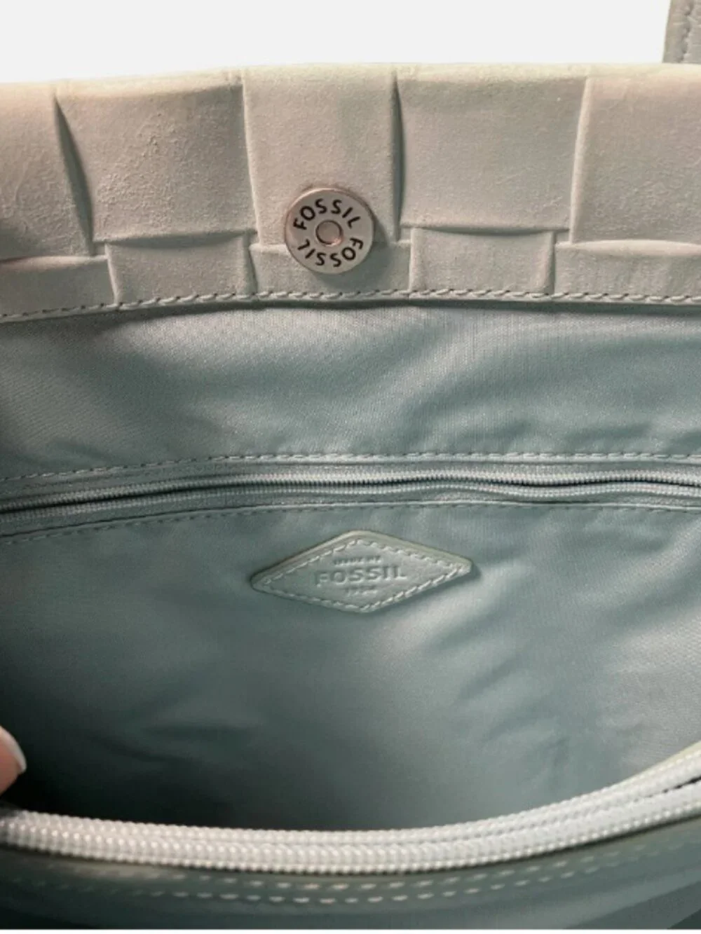 FOSSIL CARMEN TURQUOISE LEATHER SHOPPER SHOULDER BAG WITH EXTRA STRAP